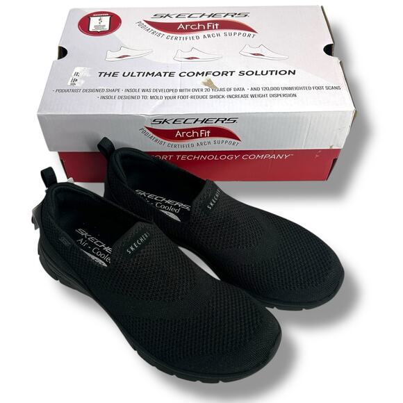 NEW Skechers Arc Fit 2.0 Black Size 7 Cascade Walking Sneakers Slip On Knit Flat - Picture 12 of 12